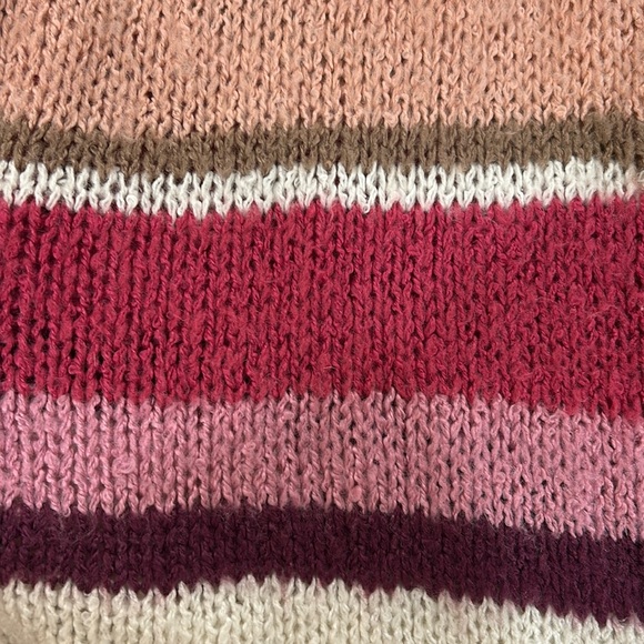 Francesca's Sweater Women Cardigan Knit Striped Open Front Tan Pink V Neck - Picture 4 of 4